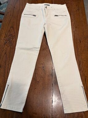 Mason Cream High Waist Moto Skinny Jeans 10 Ankle Crop Zipper Utility Size 10